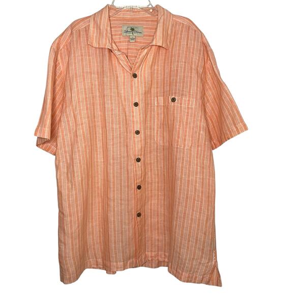 Island Shores Striped Button Up Shirt Mens Size L Linen Blend Orange White - Picture 1 of 6